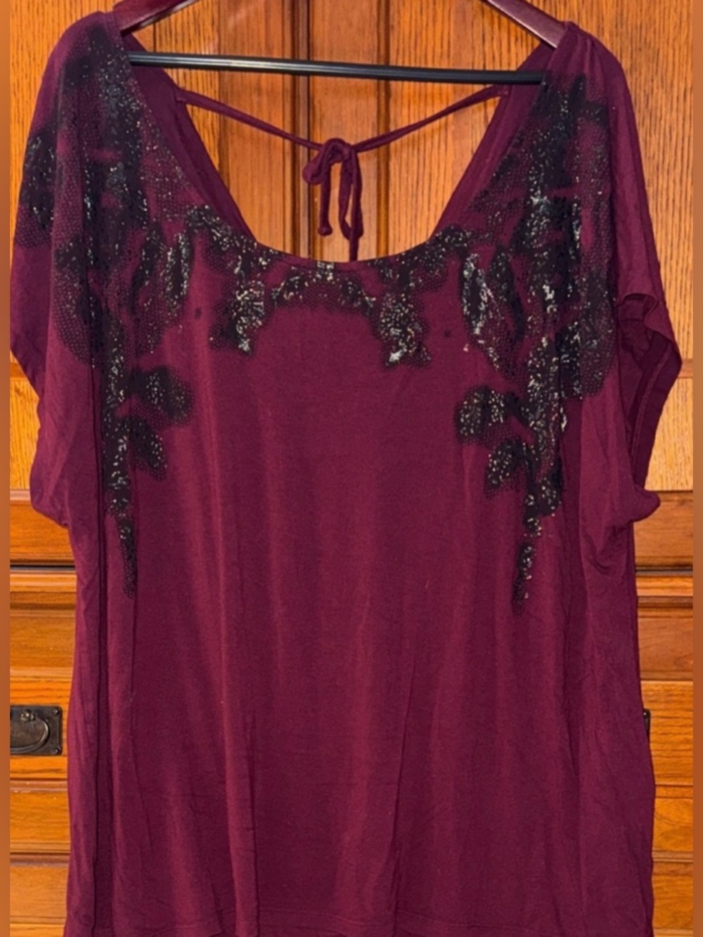 Lane Bryant Sparkle Accent Tie Cowl Back Short Sleeve Knit Blouse Stretch Casual